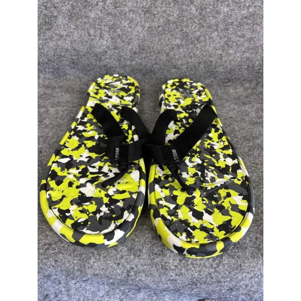 REI‎ Sandals Mens Size 13 Camo Flip Flops Black Neon Green Recycled